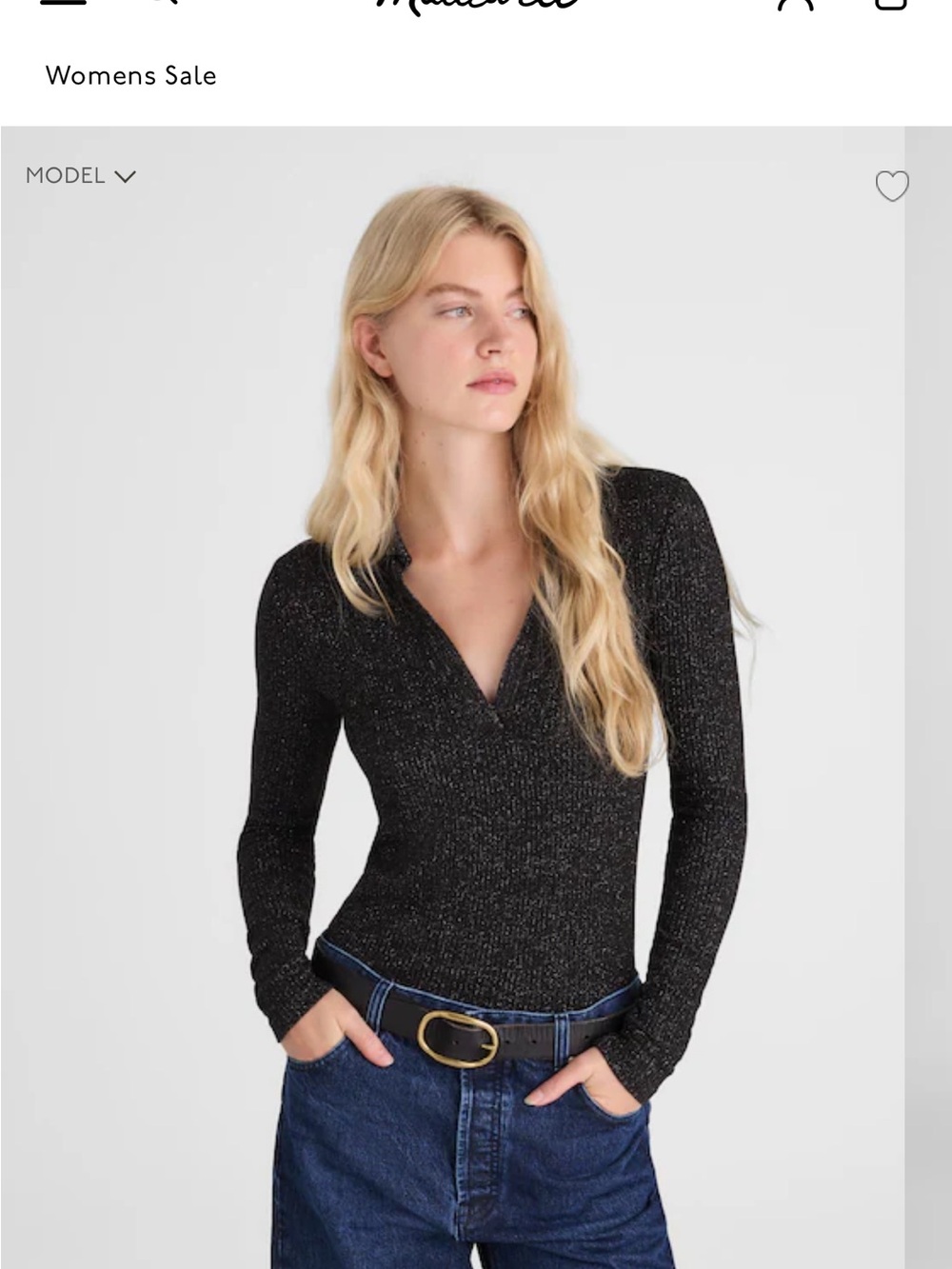 Madewell Sparkle Long-Sleeve Polo Top black